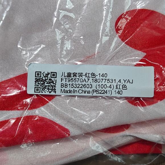 Satin Pink Heart Bow Printed Pajama Set Feather Cuffs Girl Kids 140 - Picture 2 of 4